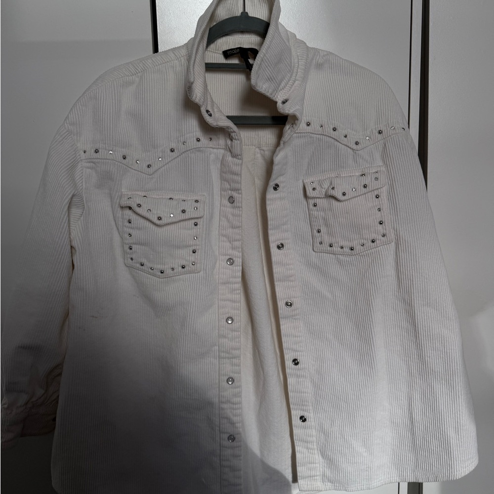 White Maje Studded Corduroy Jacket